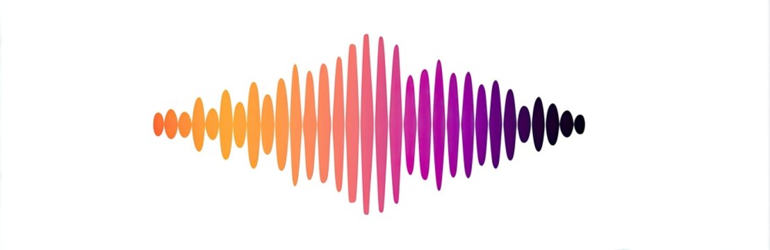 Gradient sound wave pulses forming symmetrical diamond on white backdrop - Powered by Adobe