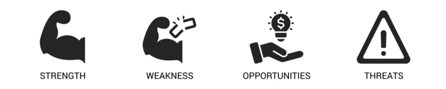 Swot glyph Icon Set For Web Banner. Vector Illustration Concept With Some Icons. Designed In glyph Style