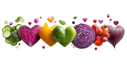 Healthy love concept with heart shaped vegetables and fruits for valentine's day