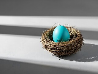 Minimalist Easter Egg in Bird's Nest with Soft Shadows - Serene Spring Holiday Concept
