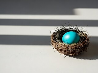 Minimalist Easter Egg in Bird's Nest with Soft Shadows - Serene Spring Holiday Concept