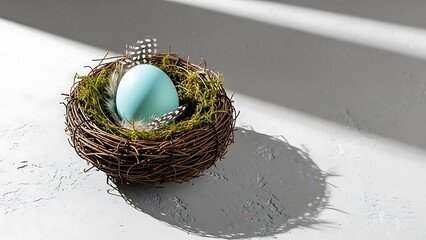 Minimalist Easter Egg in Bird's Nest with Soft Shadows - Serene Spring Holiday Concept