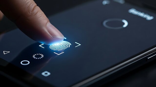 Fingerprint scanning on a smartphone for biometric security and data protection. - Powered by Adobe
