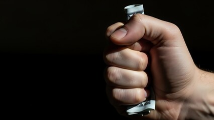 Tense Hand Gripping Object in Dark Dramatic Lighting.
