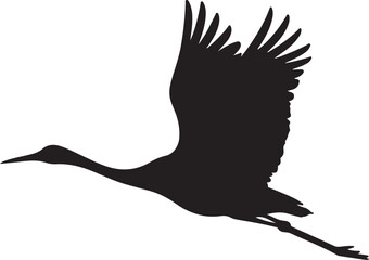 Obraz premium Black crane bird silhouette in flight white