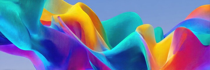 Abstract colorful layered waves against a blue background