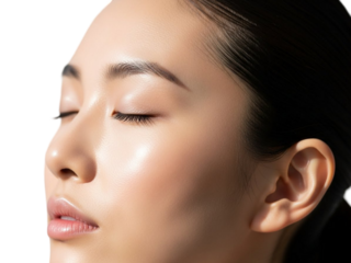 Peaceful woman with closed eyes isolated on transparent background