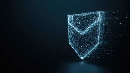 A futuristic data email icon made of intricate glowing particles. The email icon suggests modern communication and the digital age. ..Created with Generative AI, not depicting real subjects.