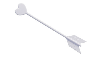White plastic or metal object with heart and arrow head isolated on transparent background