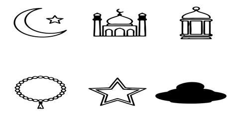 A simple vector icon set of religious symbols shown as clean black silhouettes for web, illustration, and design use.