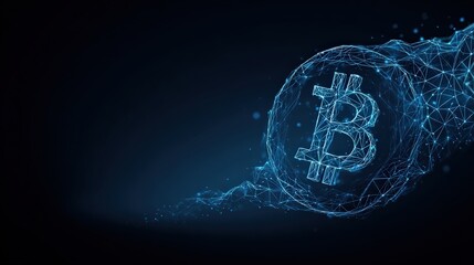 A luminous Bitcoin hovers against a dark backdrop, symbolizing the dynamic evolution of cryptocurrency and the digital economy. ..Created with Generative AI, not depicting real subjects.