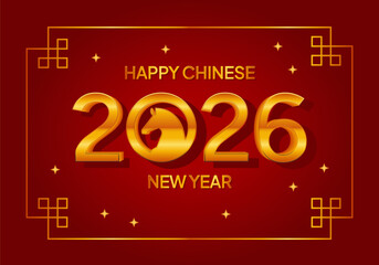2026 Chinese New Year banner. Horse shape combined with Chinese calligraphy of 2026 on red ornate background
