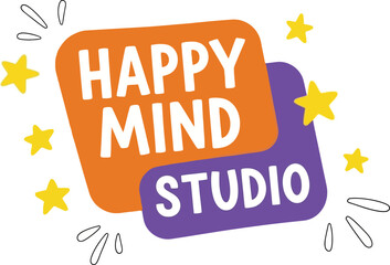 Happy Mind Studio cheerful flat illustration logo design on white background vector illustration 