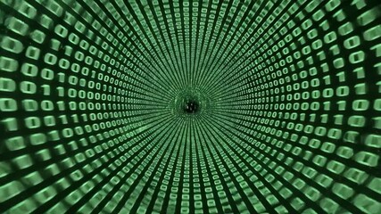 Green binary code tunnel representing digital data flow illustration - Powered by Adobe