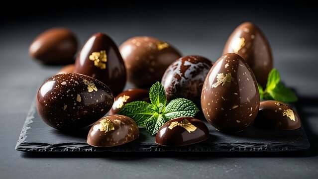 Luxurious Gourmet Chocolate Easter Eggs Still Life - Elegant Holiday Food Dessert
                                                                                                                       - Powered by Adobe