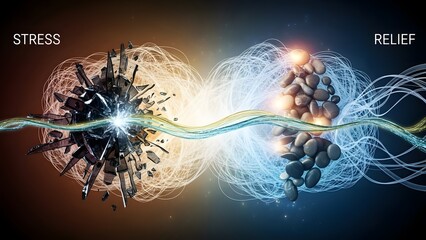 A vibrant 3D rendered illustration of a DNA strand and a human brain intertwining through blue and black space with a fractal energy pattern of light and motion