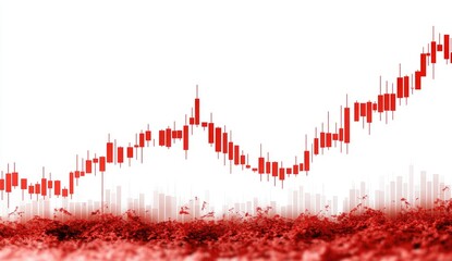 Red stock chart rising over a field of red