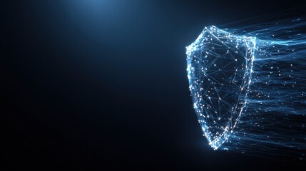 An eye-catching digital representation of a shield glows with a bright light on the dark background, with stunning attention to detail. ..Created with Generative AI, not depicting real subjects.
