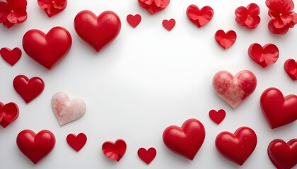 Vibrant 3D Red Heart with Floating Elements on Romantic Background