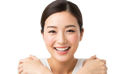 Young woman smiling happily isolated on transparent background