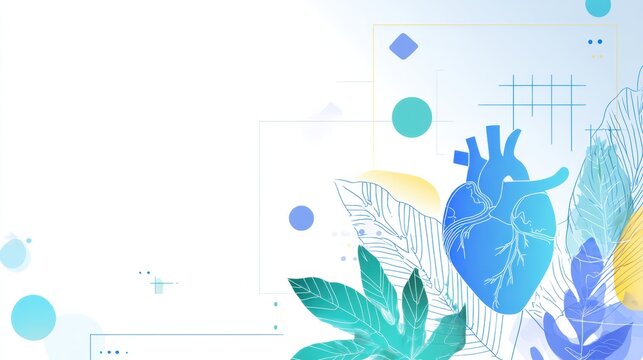 A design shows heart shapes and geometric elements with leaves, focusing on health support and wellness in a simple style and calm colors. - Powered by Adobe