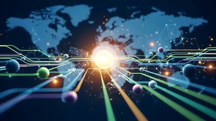 Abstract technology background featuring a glowing digital globe and bright stars in a futuristic blue space design symbolizing global communication and energy