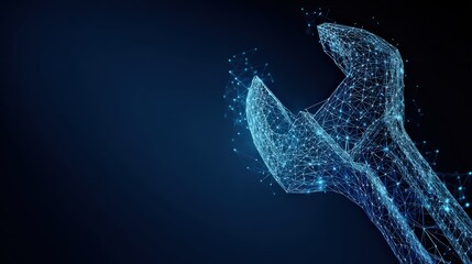 A digital illustration of a wrench, rendered in a striking array of interconnected dots and lines. ..Created with Generative AI, not depicting real subjects.