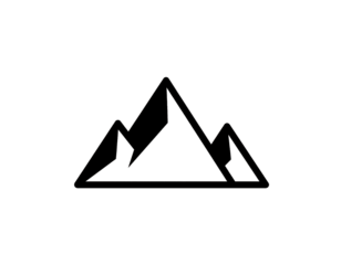 Minimalist image depicting three jagged mountain peaks constructed with lines and small dots, isolated on a deep black background