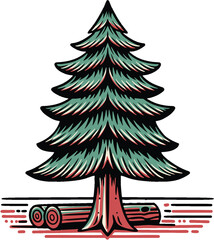 Pine Tree Growing From Log Sustainability Illustration