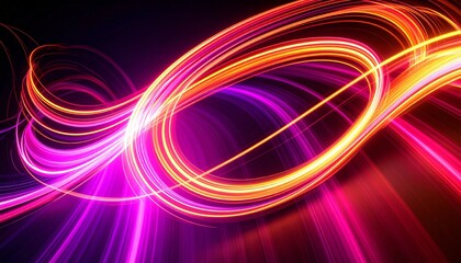 Abstract Dynamic Neon Light Trails in Vibrant Red Orange and Purple Hues