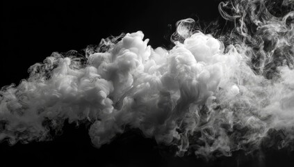 Plume of swirling, dense smoke or vapor against a stark black background