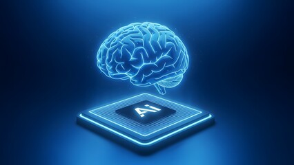 Artificial intelligence concept with human brain and microchip