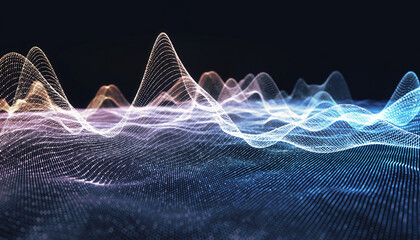 abstract digital wave pattern with colorful luminous peaks over a dark background