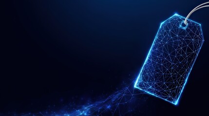 A futuristic digital price tag glows against a deep blue backdrop, symbolizing e-commerce, and data-driven pricing strategies. ..Created with Generative AI, not depicting real subjects.