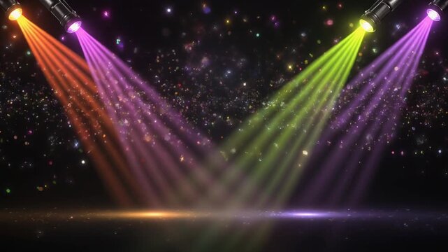 虹色スポットライトが輝く華やかステージ映像