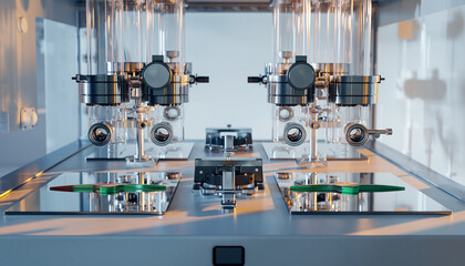 A laboratory setup with multiple microscopes and equipment for scientific research.