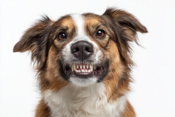 Fototapeta premium Funny dog displaying a comical face of disgust and denial over an unexpected situation in a bright indoor setting