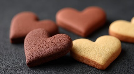 Obraz premium Freshly Baked Heart-Shaped Cookies on Dark Background Perfect for Celebrations and Sweet Treats