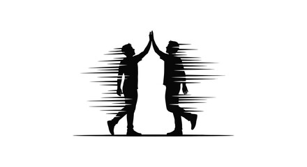 Two people celebrating a high five with dynamic lines creating a striking silhouette