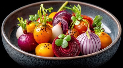 Colorful Fresh Vegetables Salad on Dark Background for Healthy Eating