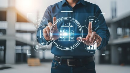 Businessman interacting with innovative construction technology