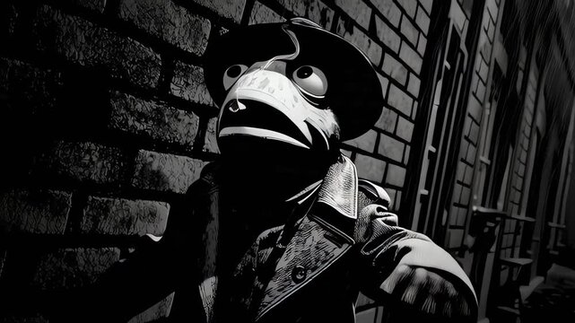Salmon Cartoon Private Detective Noir Alley Rain