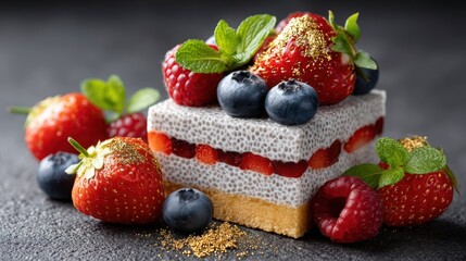 Fresh and Delicious Layered Dessert with Berries and Mint Leaves