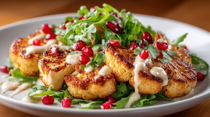 Delicious Roasted Cauliflower Dish with Pomegranate and Greens