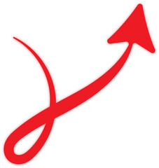 Red hand drawn upward arrow isolated on transparent background