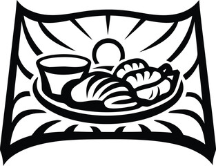 breakfast lifestyle banner icon Black silhouette vector illustration on transparent background