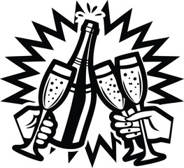 champagne celebration icon Black silhouette vector illustration on transparent background