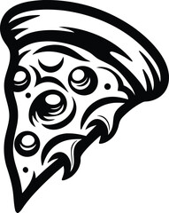 cheesy pizza slice icon Black silhouette vector illustration on transparent background