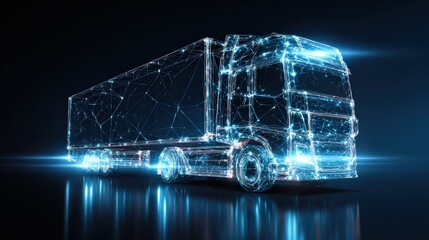 An artistic representation of a modern truck, its intricate digital framework aglow with electric energy. ..Created with Generative AI, not depicting real subjects.