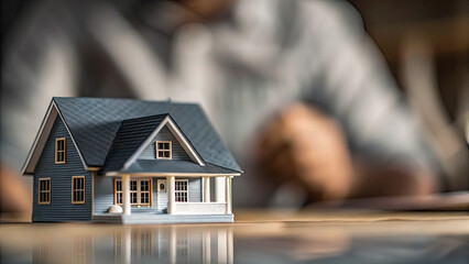 House model on desk during businessman signs concept. Model house representing a focus on real estate and investment.